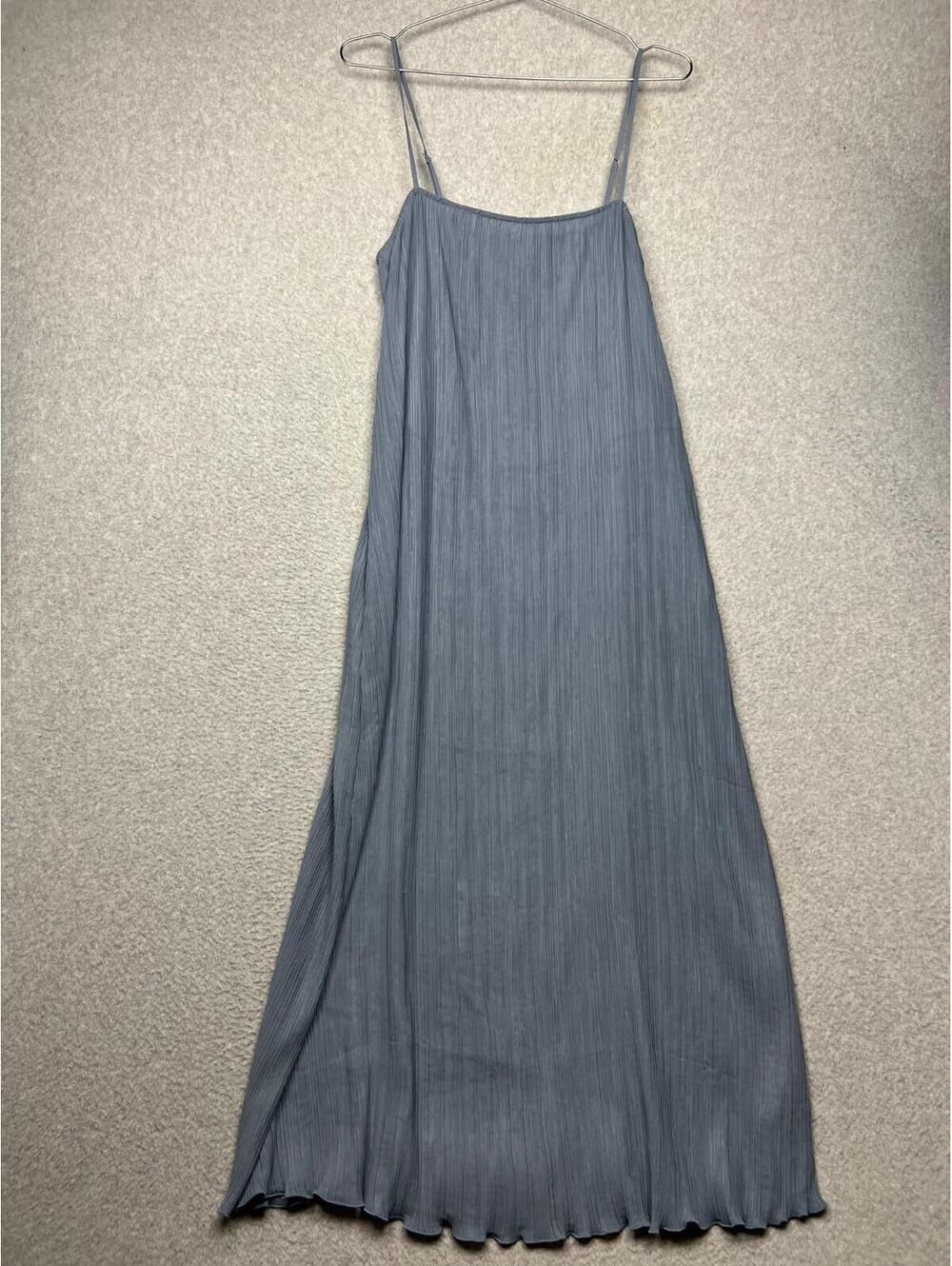 Madewell The Goldie Dress in Plissé Pleated Spaghetti Strap Blue Women's 8 *